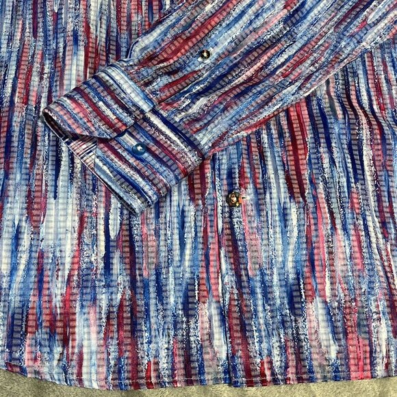Luchiano Visconti Shirt Mens Med Blue Pattern Long Sleeve Button Up Casual Sport - Picture 15 of 16